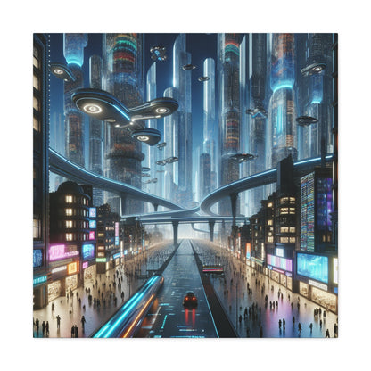 "Futuristic Night Cityscape Artwork" - Canvas - Authentic4Us