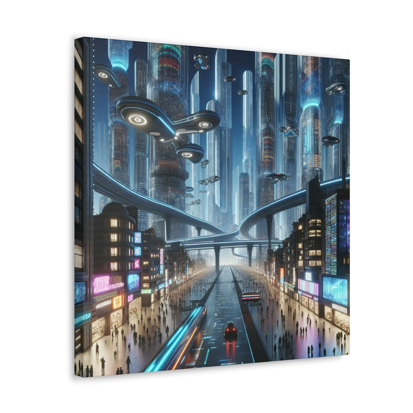 "Futuristic Night Cityscape Artwork" - Canvas - Authentic4Us