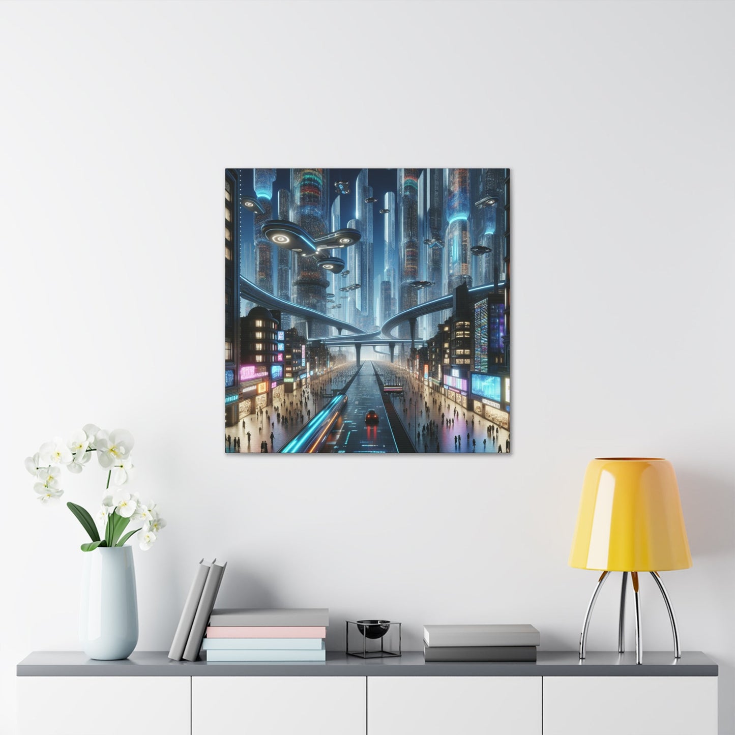 "Futuristic Night Cityscape Artwork" - Canvas - Authentic4Us