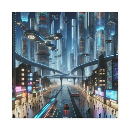 "Futuristic Night Cityscape Artwork" - Canvas - Authentic4Us