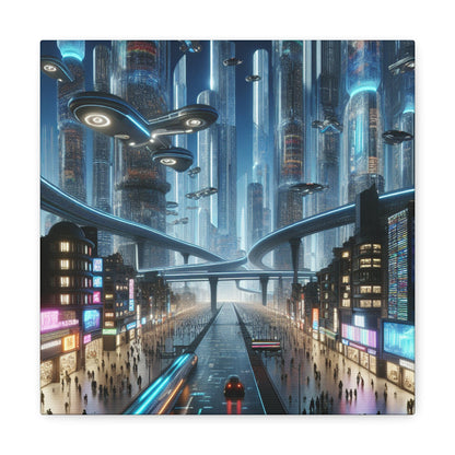 "Futuristic Night Cityscape Artwork" - Canvas - Authentic4Us