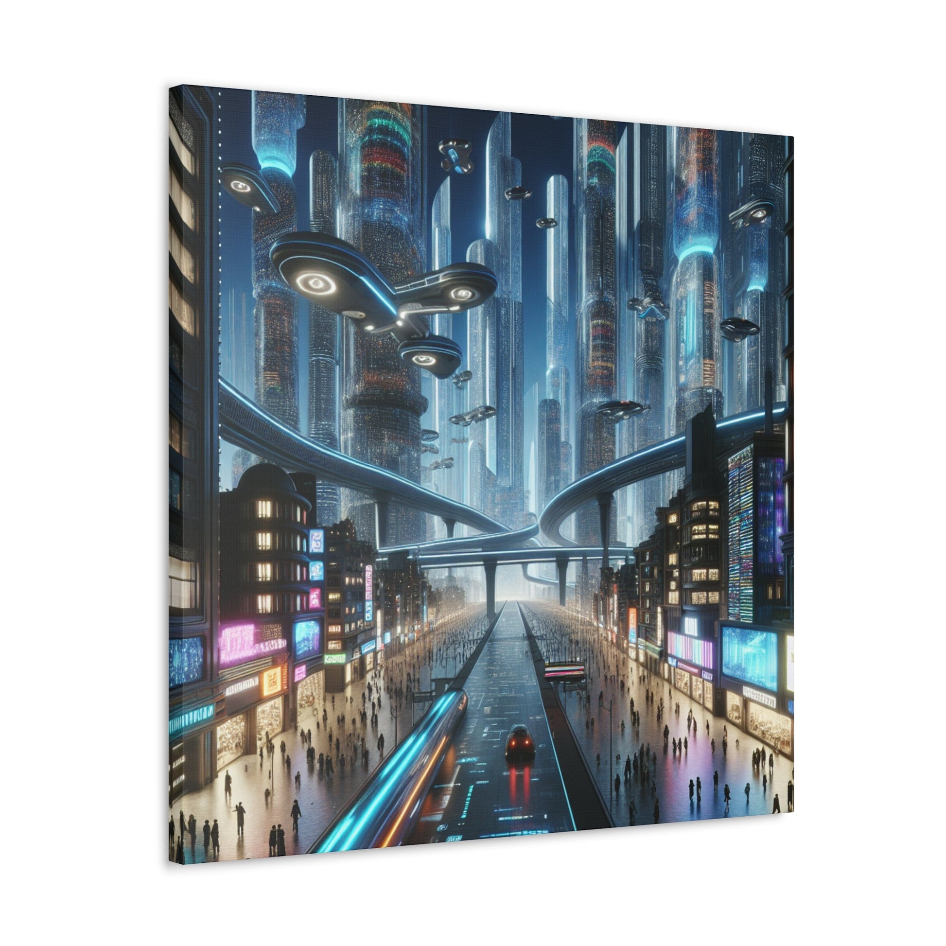 "Futuristic Night Cityscape Artwork" - Canvas - Authentic4Us