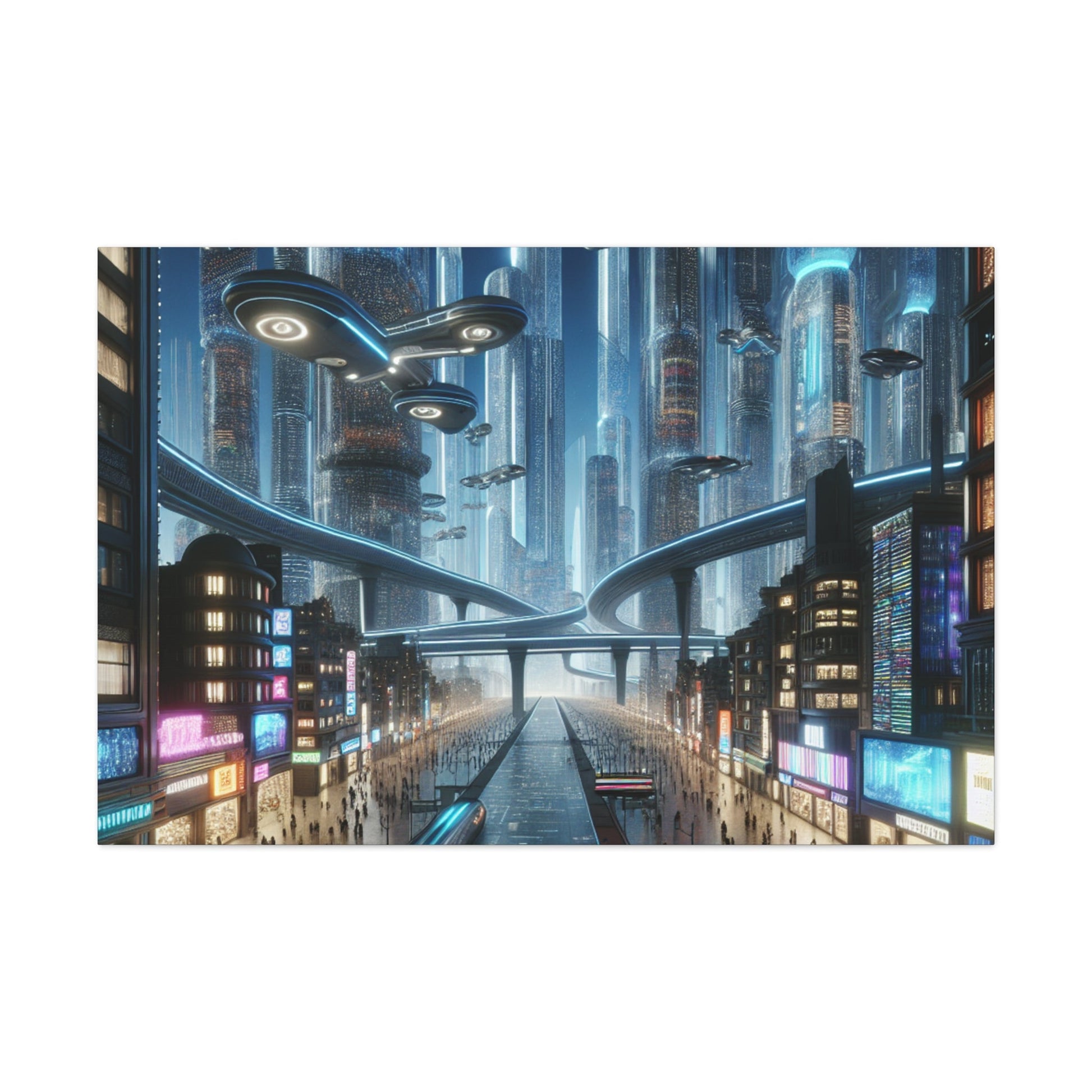 "Futuristic Night Cityscape Artwork" - Canvas - Authentic4Us