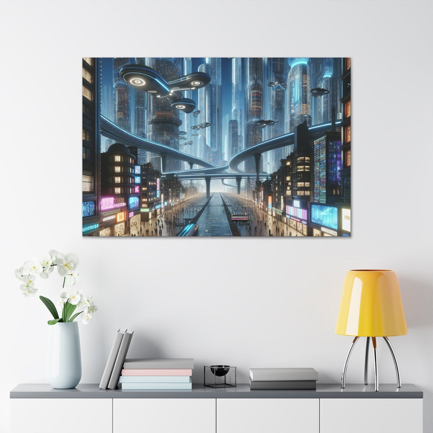 "Futuristic Night Cityscape Artwork" - Canvas - Authentic4Us