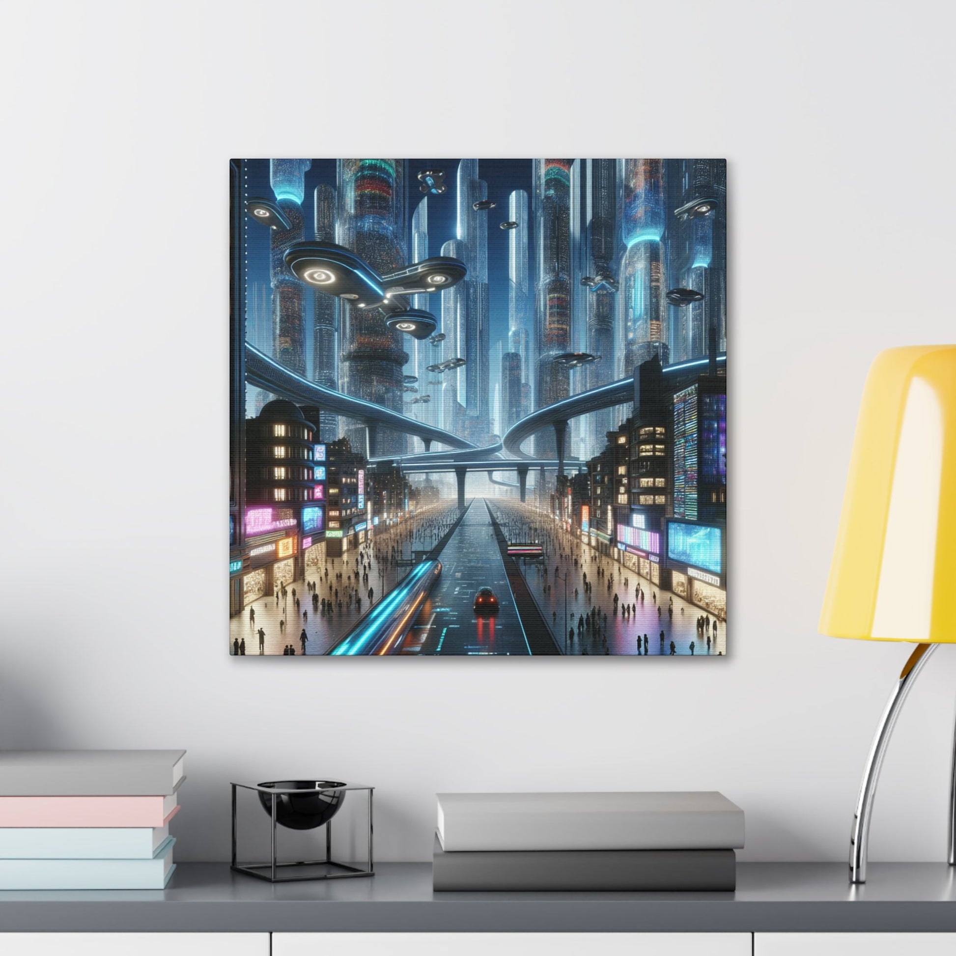 "Futuristic Night Cityscape Artwork" - Canvas - Authentic4Us