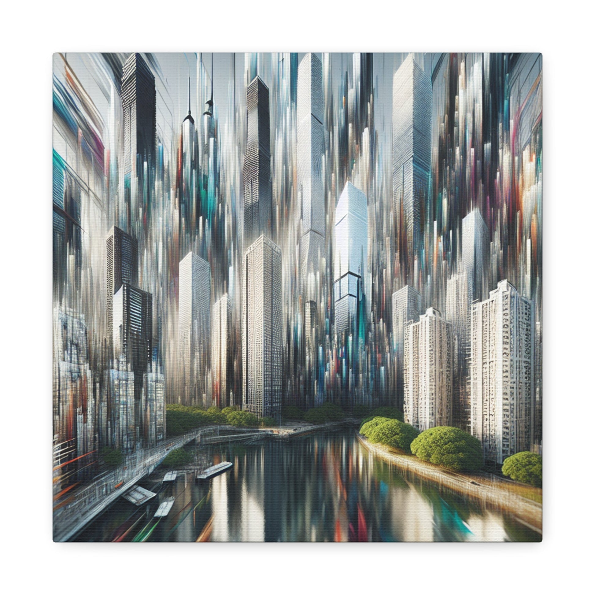 "Futuristic Skyline Reflections" - Canvas - Authentic4Us