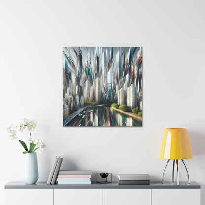 "Futuristic Skyline Reflections" - Canvas - Authentic4Us