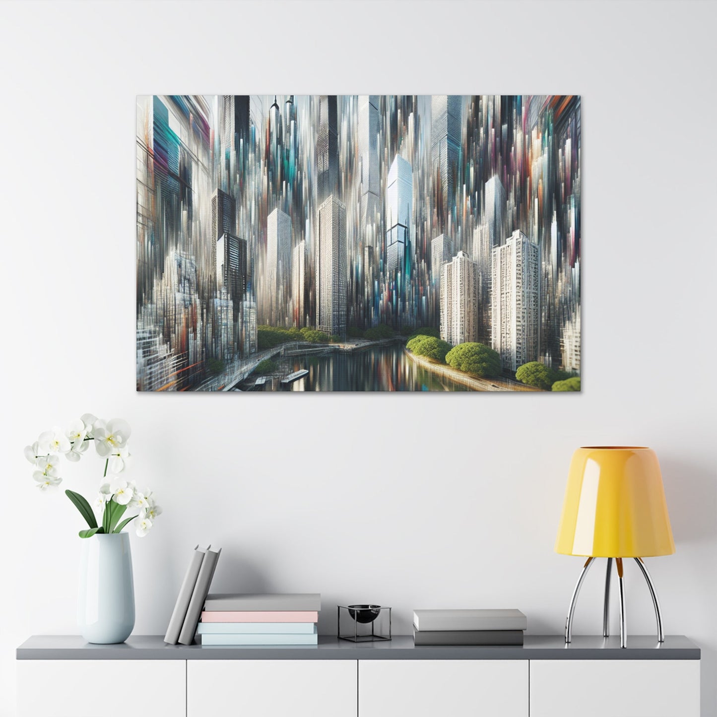 "Futuristic Skyline Reflections" - Canvas - Authentic4Us