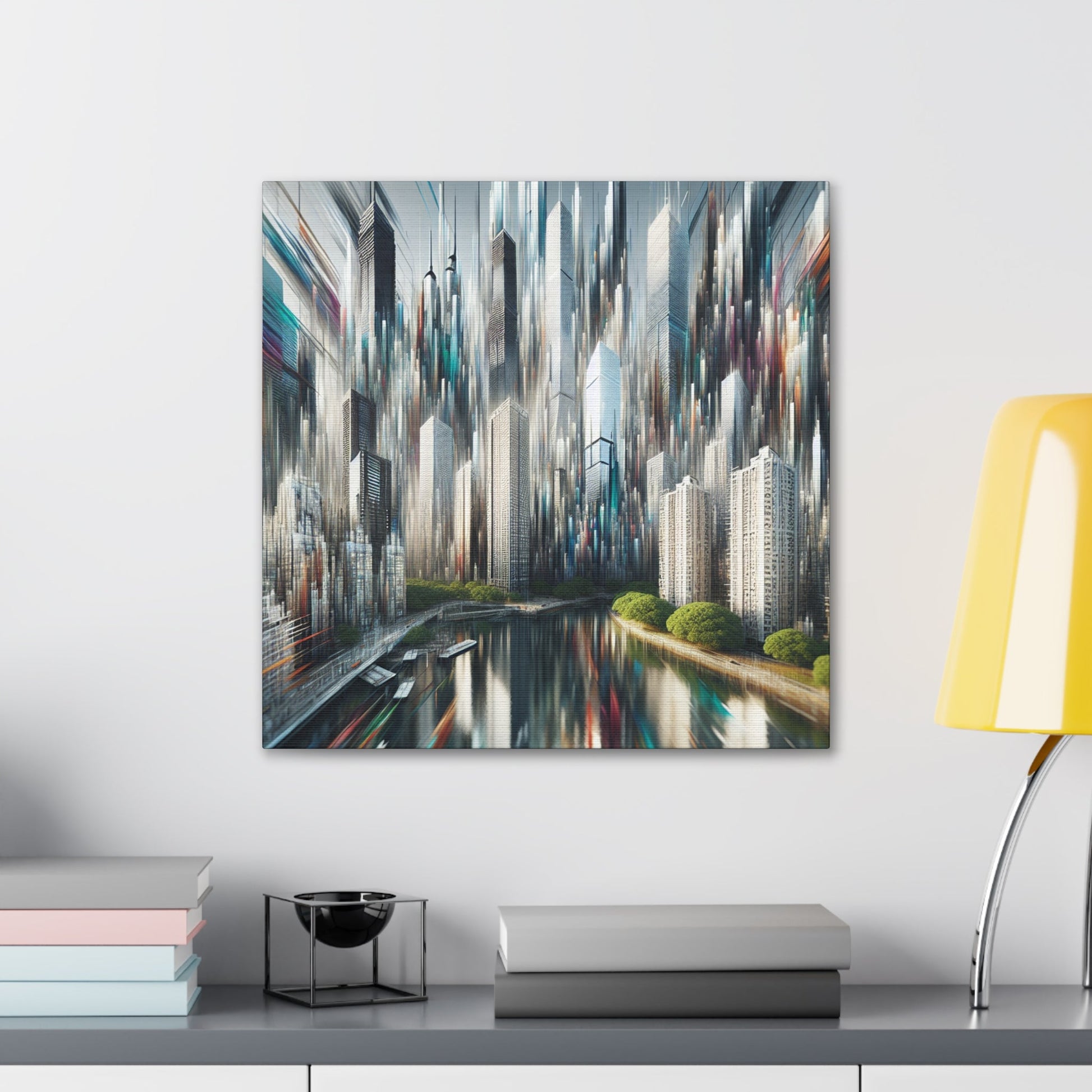 "Futuristic Skyline Reflections" - Canvas - Authentic4Us