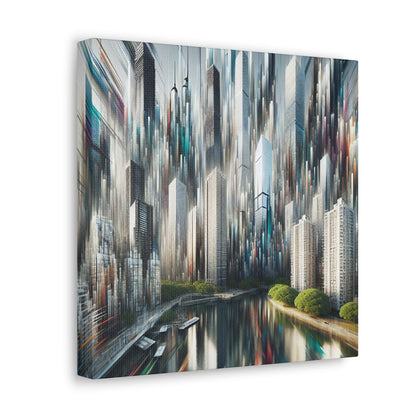 "Futuristic Skyline Reflections" - Canvas - Authentic4Us