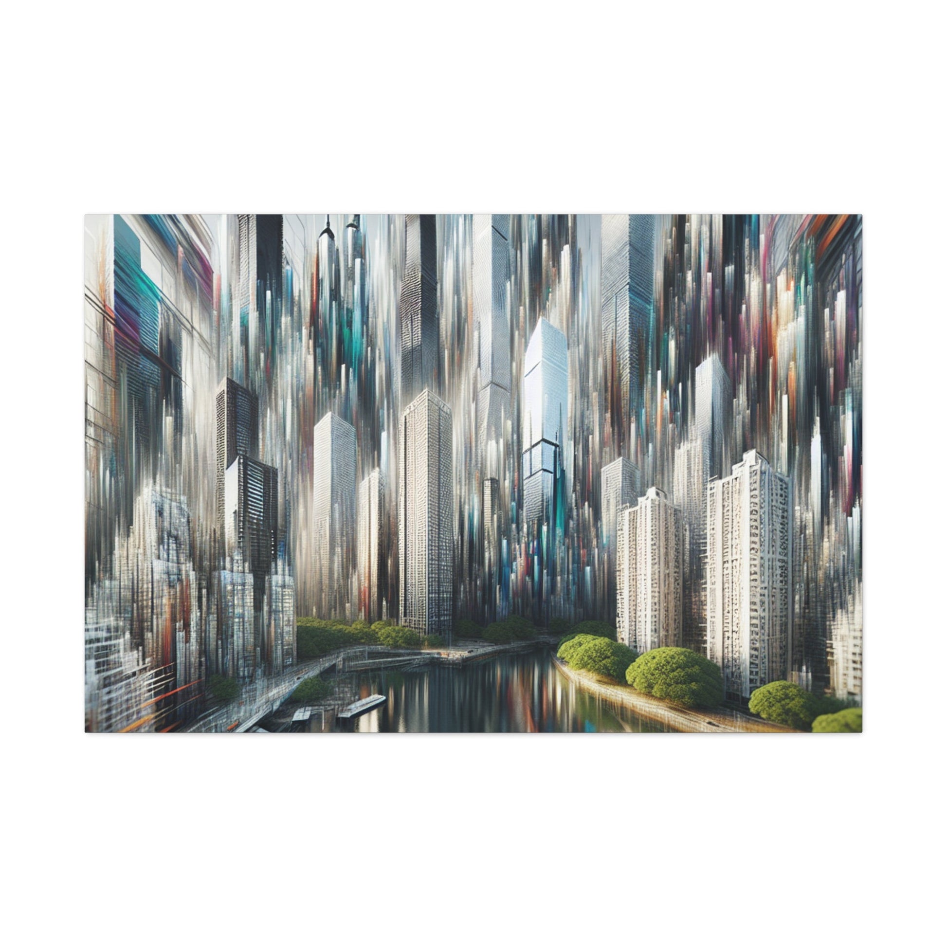 "Futuristic Skyline Reflections" - Canvas - Authentic4Us