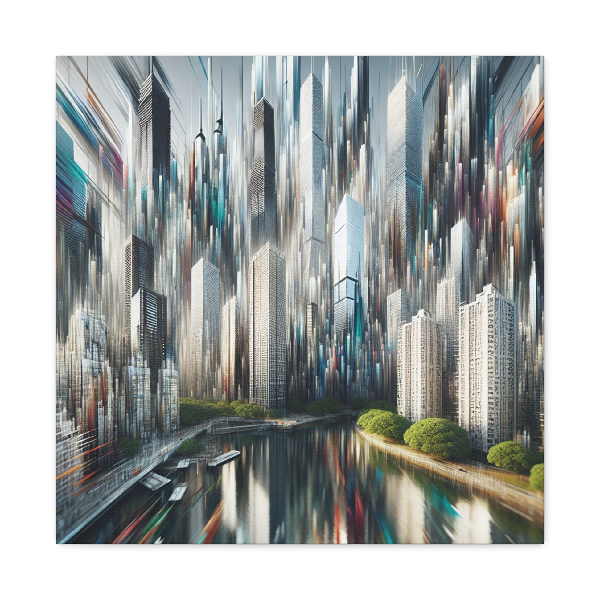 "Futuristic Skyline Reflections" - Canvas - Authentic4Us