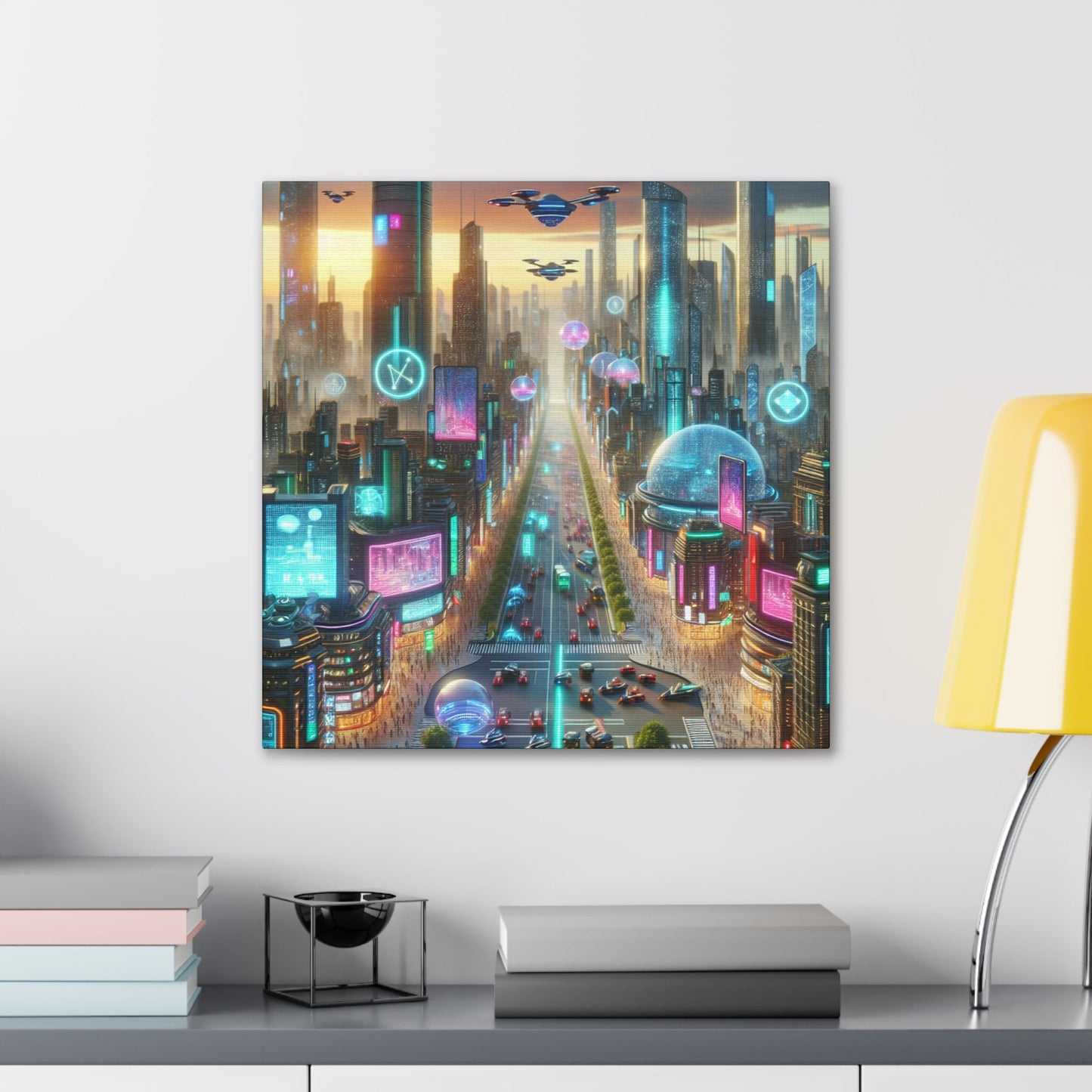 "Futuristic Sunrise Cityscape Art" - Canvas - Authentic4Us