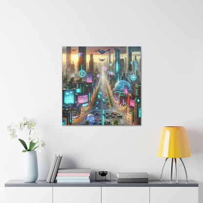 "Futuristic Sunrise Cityscape Art" - Canvas - Authentic4Us