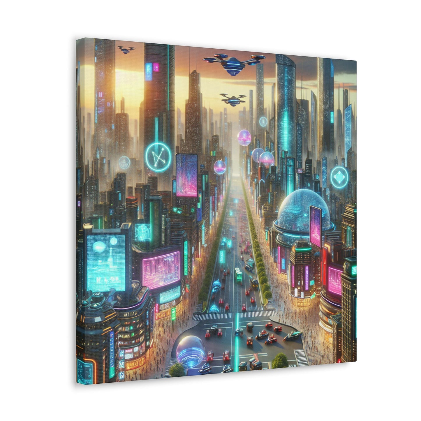 "Futuristic Sunrise Cityscape Art" - Canvas - Authentic4Us