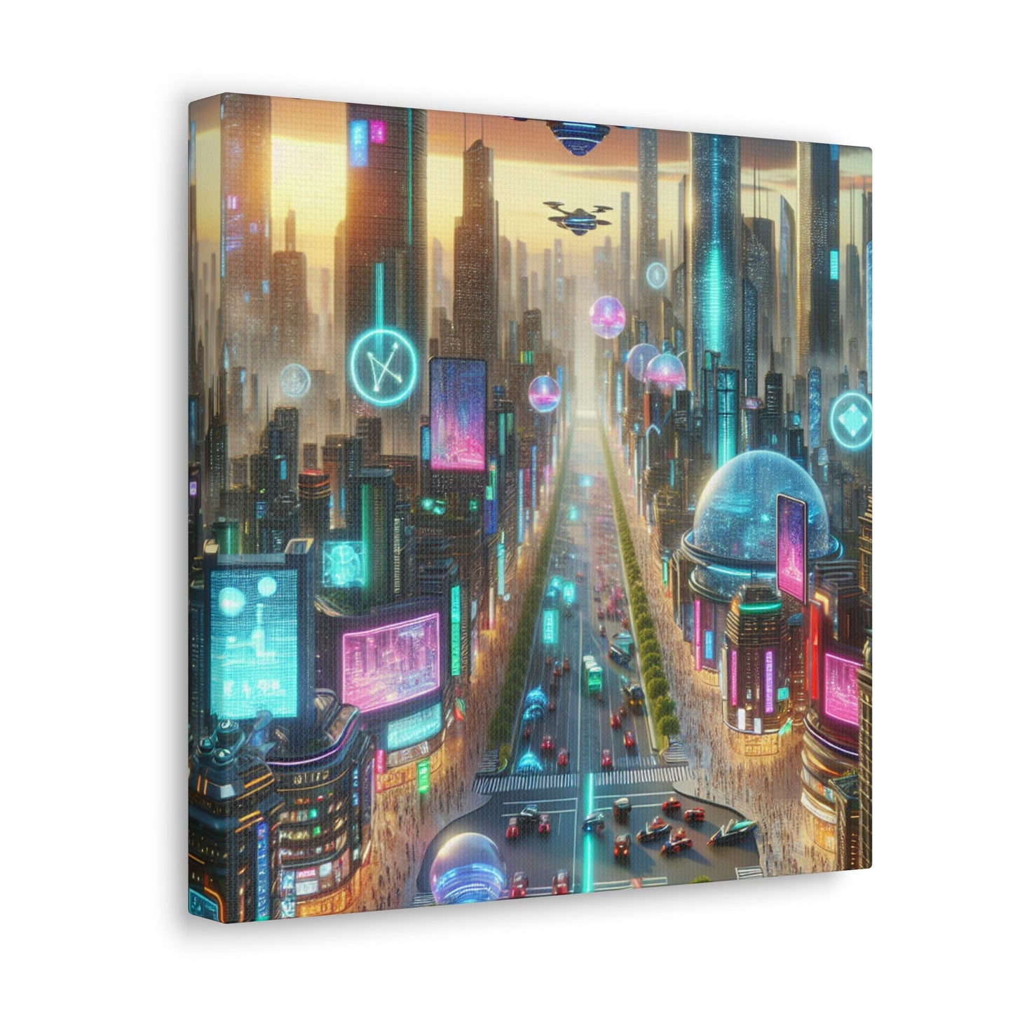 "Futuristic Sunrise Cityscape Art" - Canvas - Authentic4Us