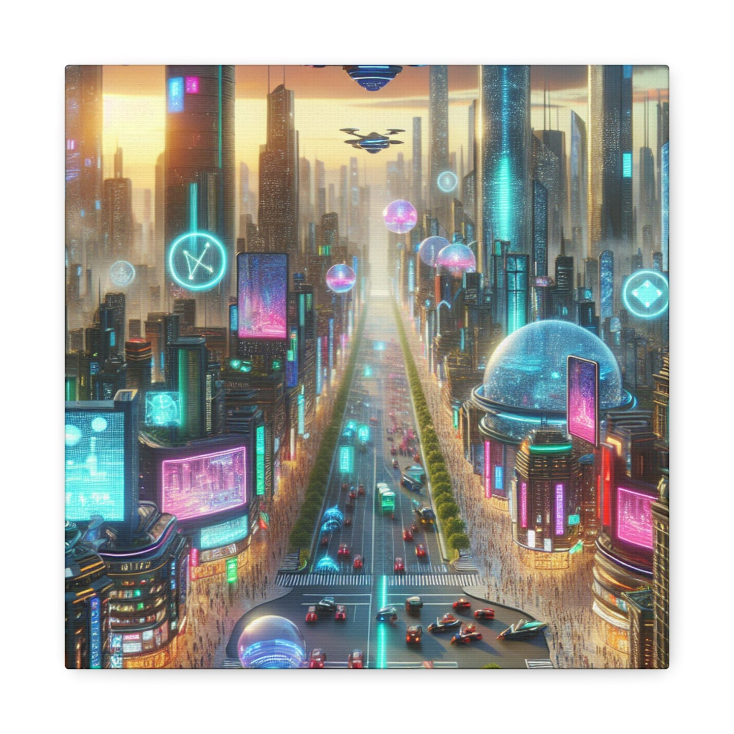 "Futuristic Sunrise Cityscape Art" - Canvas - Authentic4Us