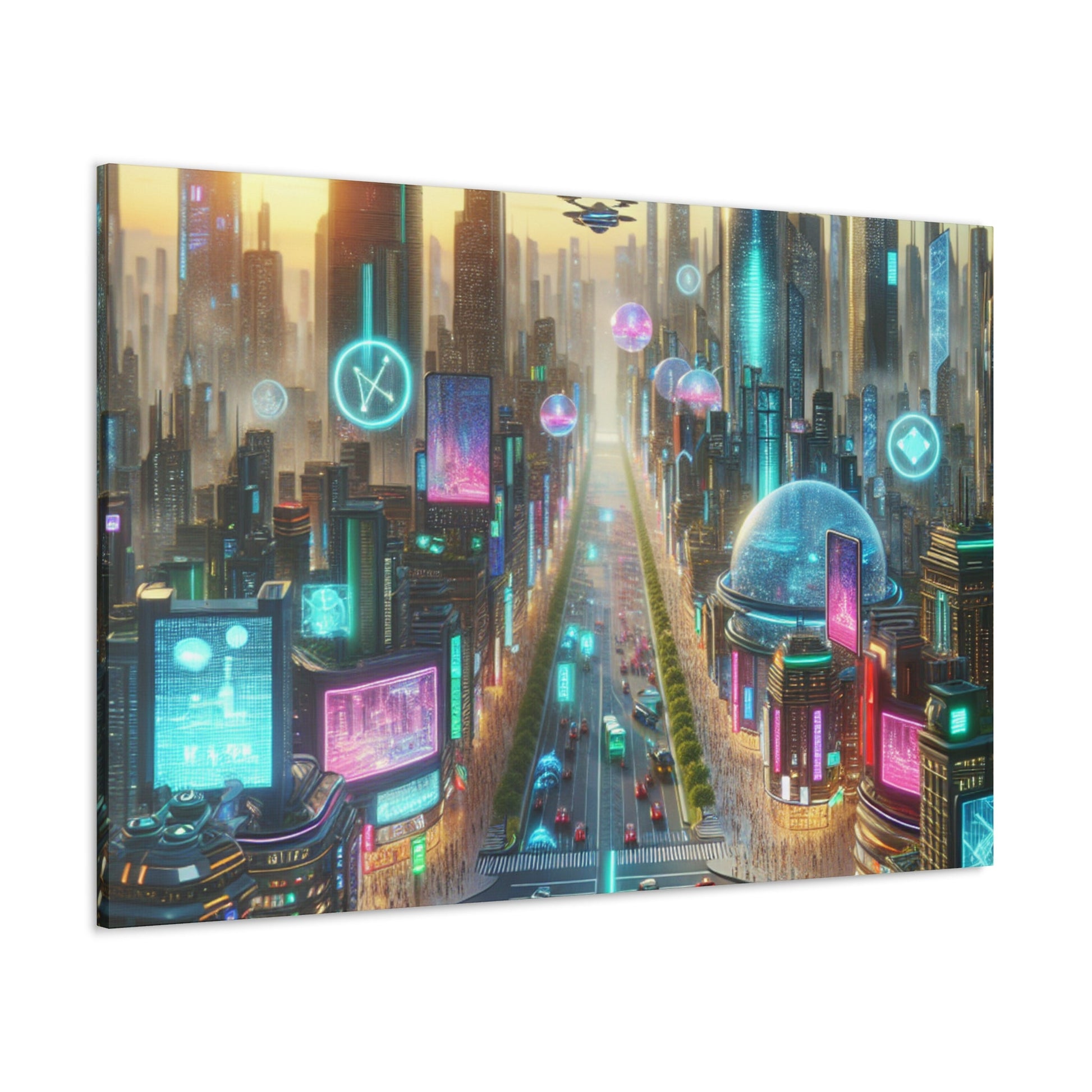 "Futuristic Sunrise Cityscape Art" - Canvas - Authentic4Us