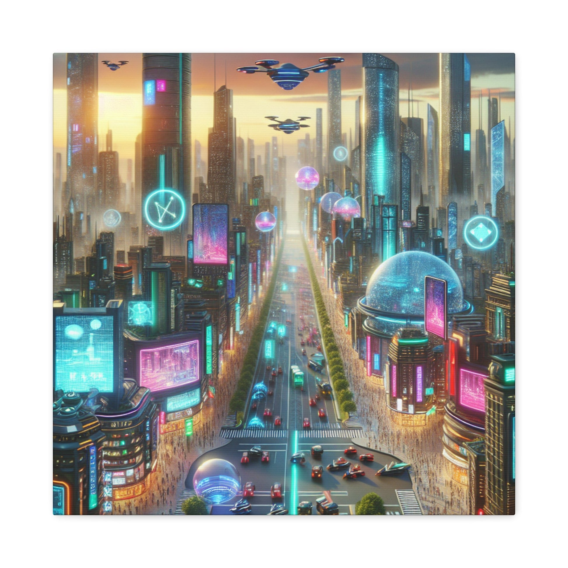 "Futuristic Sunrise Cityscape Art" - Canvas - Authentic4Us