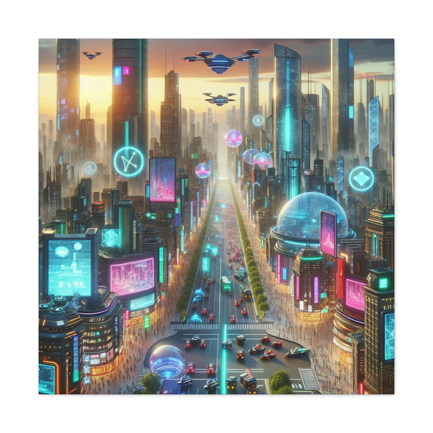 "Futuristic Sunrise Cityscape Art" - Canvas - Authentic4Us