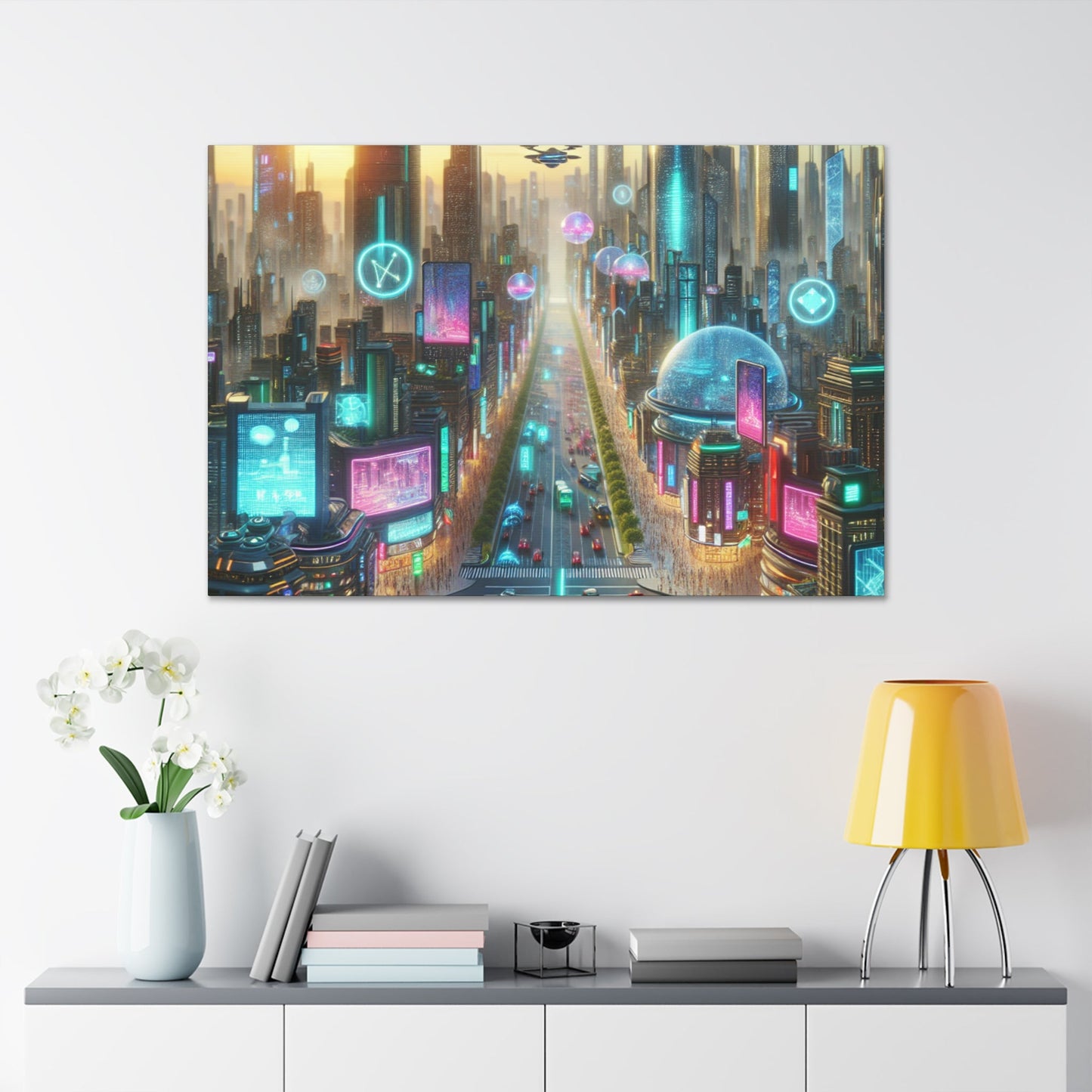 "Futuristic Sunrise Cityscape Art" - Canvas - Authentic4Us