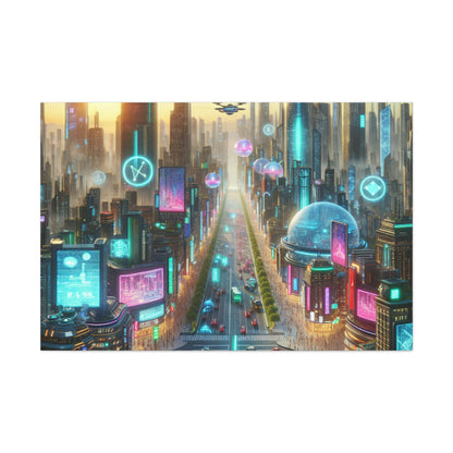 "Futuristic Sunrise Cityscape Art" - Canvas - Authentic4Us