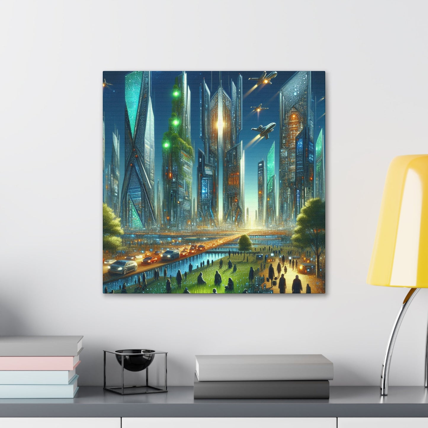 "Futuristic Twilight Cityscape" - Canvas - Authentic4Us