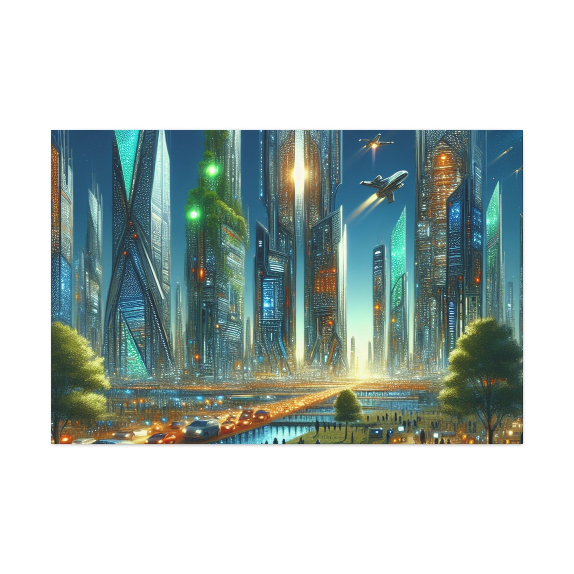 "Futuristic Twilight Cityscape" - Canvas - Authentic4Us