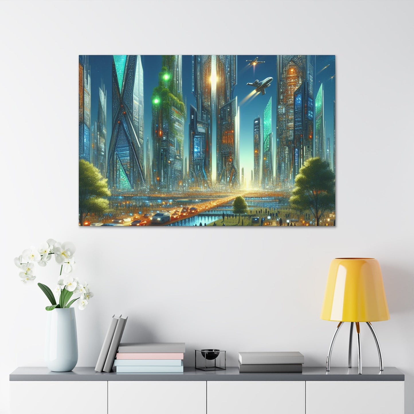 "Futuristic Twilight Cityscape" - Canvas - Authentic4Us