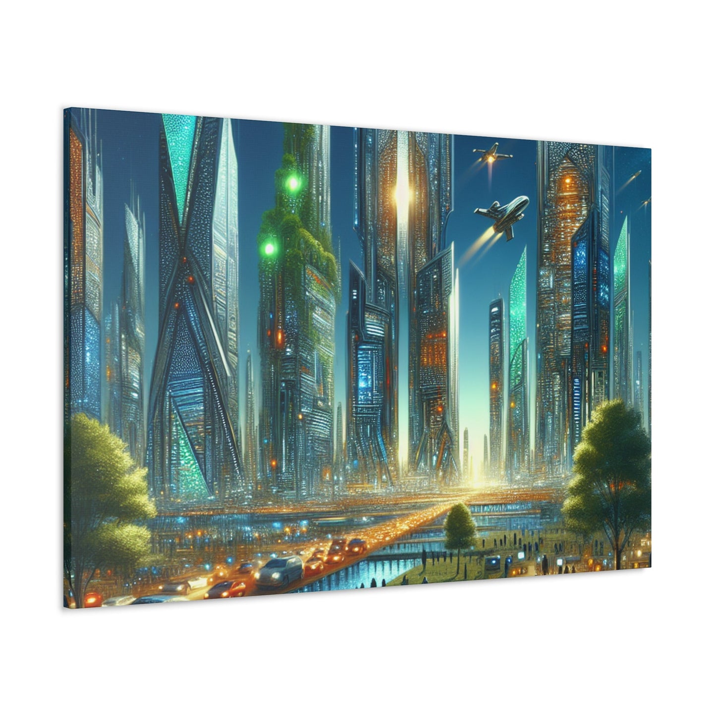 "Futuristic Twilight Cityscape" - Canvas - Authentic4Us