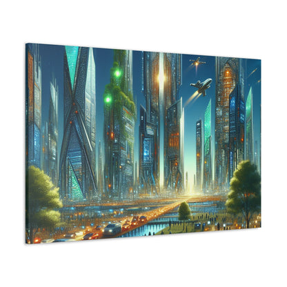 "Futuristic Twilight Cityscape" - Canvas - Authentic4Us