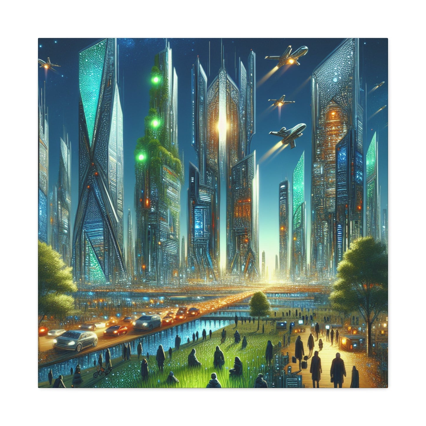 "Futuristic Twilight Cityscape" - Canvas - Authentic4Us