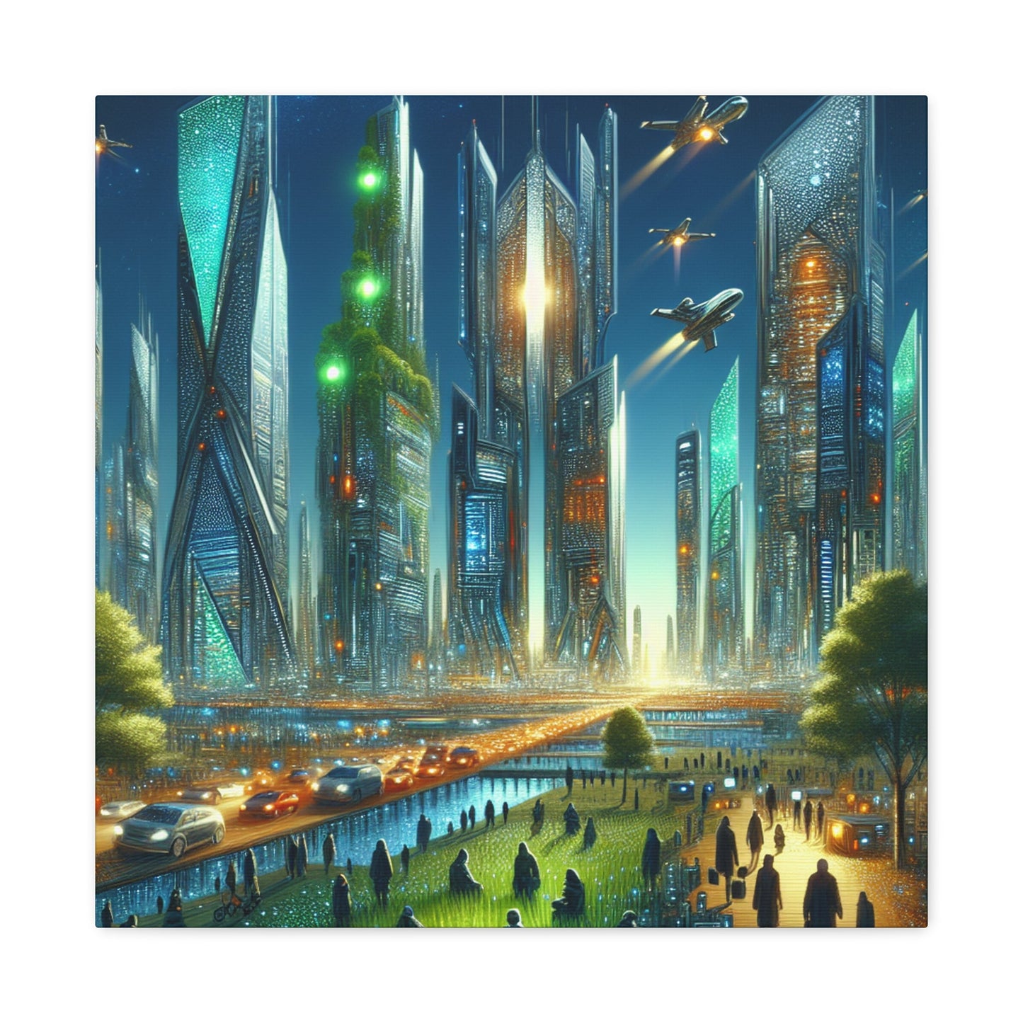 "Futuristic Twilight Cityscape" - Canvas - Authentic4Us