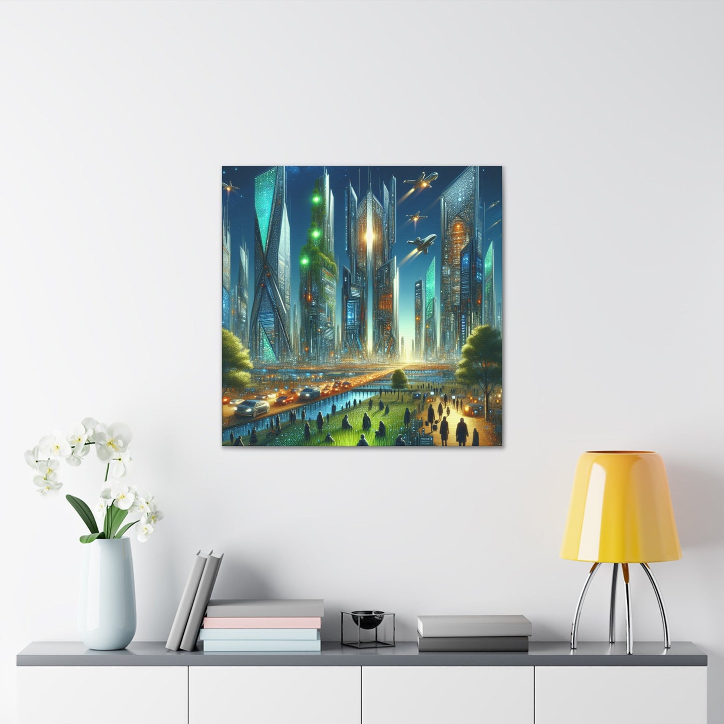 "Futuristic Twilight Cityscape" - Canvas - Authentic4Us