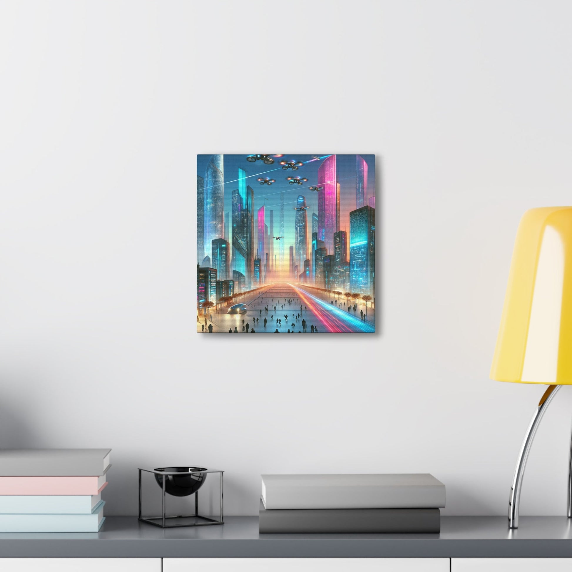 "Futuristic Twilight Cityscape with Vibrant Skyscrapers" - Canvas - Authentic4Us