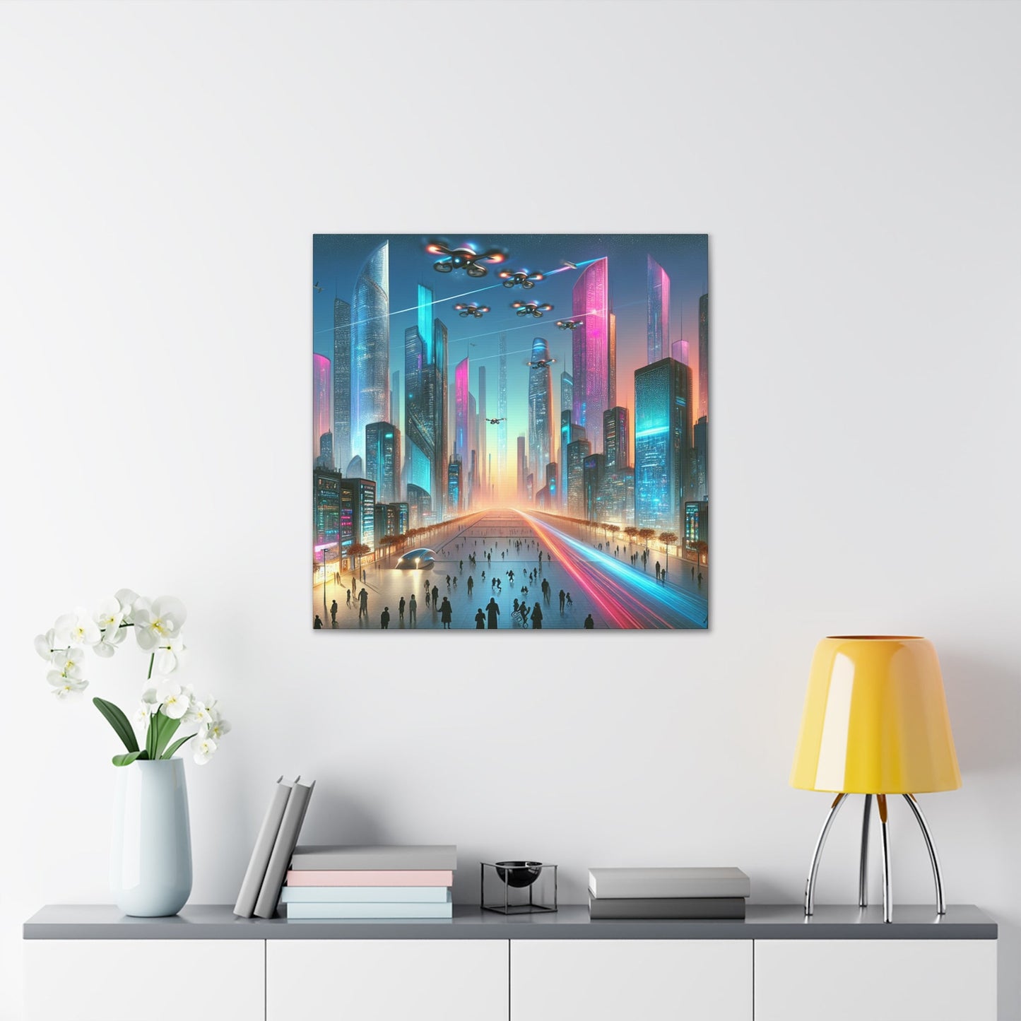 "Futuristic Twilight Cityscape with Vibrant Skyscrapers" - Canvas - Authentic4Us