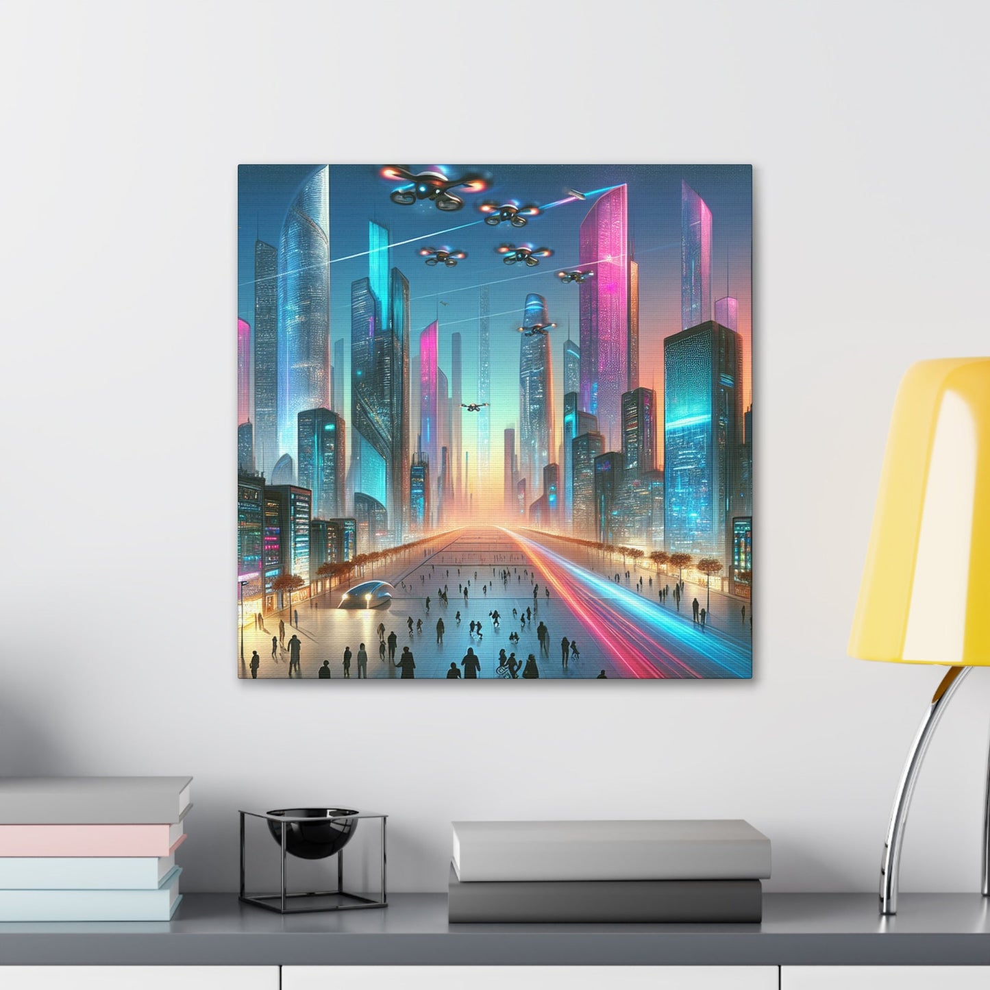 "Futuristic Twilight Cityscape with Vibrant Skyscrapers" - Canvas - Authentic4Us