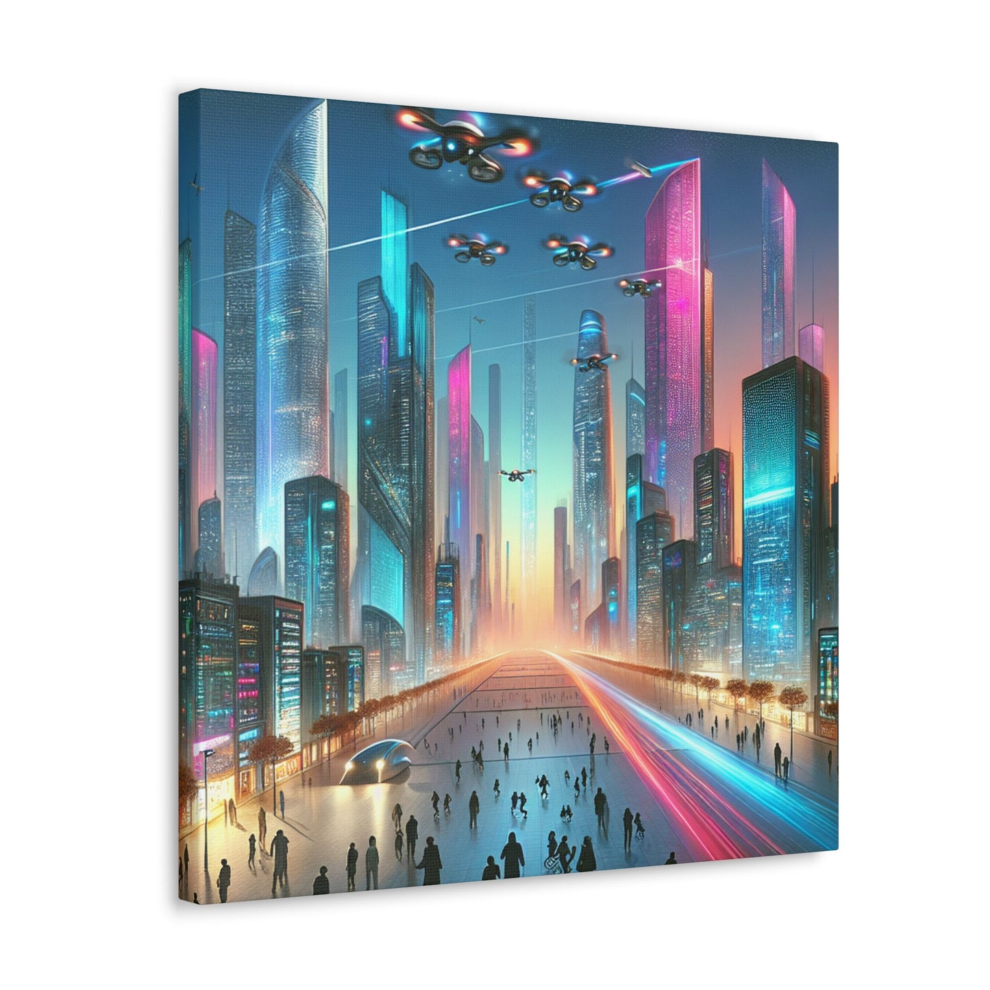 "Futuristic Twilight Cityscape with Vibrant Skyscrapers" - Canvas - Authentic4Us