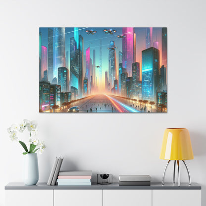 "Futuristic Twilight Cityscape with Vibrant Skyscrapers" - Canvas - Authentic4Us