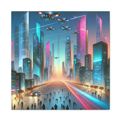 "Futuristic Twilight Cityscape with Vibrant Skyscrapers" - Canvas - Authentic4Us