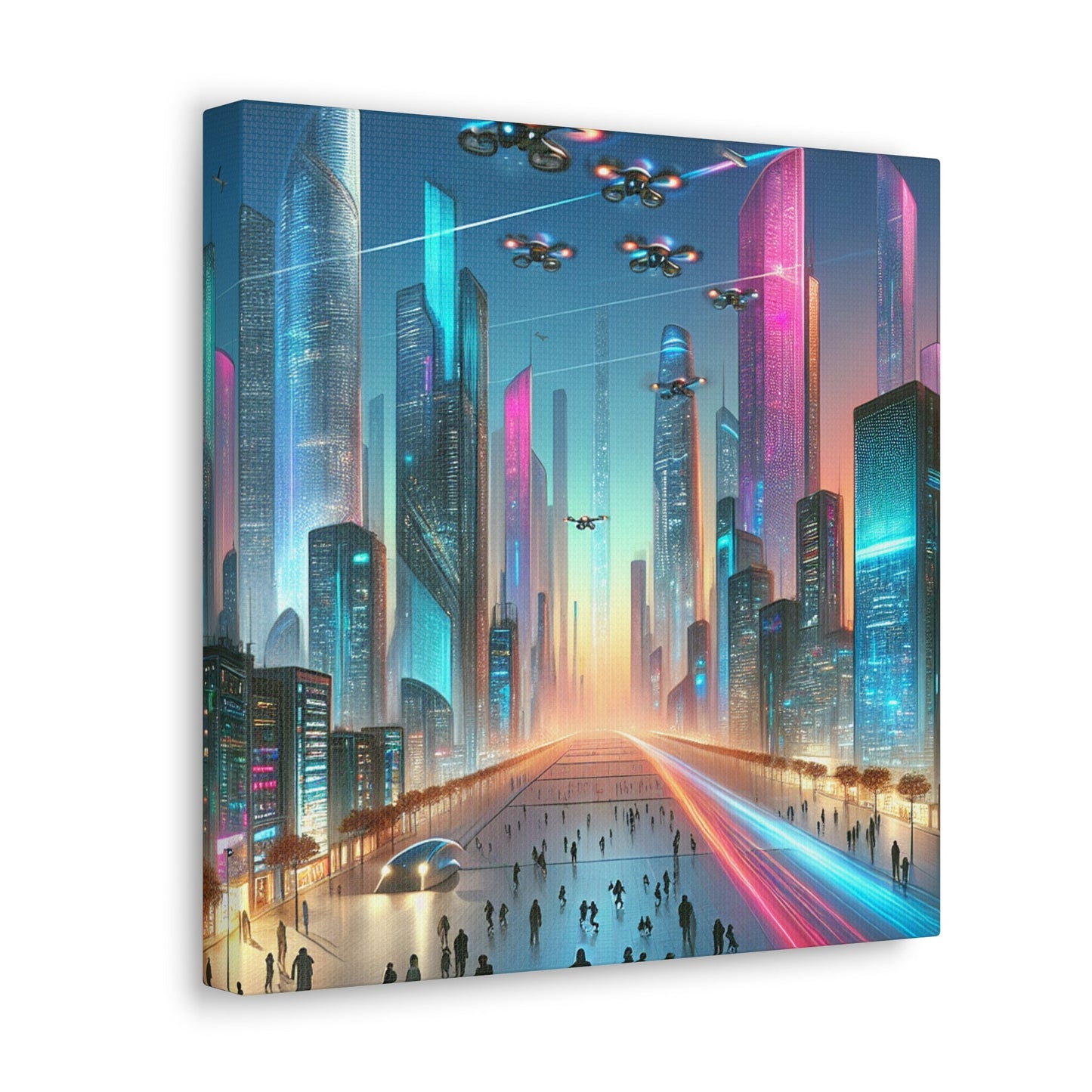 "Futuristic Twilight Cityscape with Vibrant Skyscrapers" - Canvas - Authentic4Us