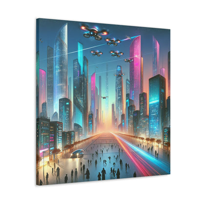 "Futuristic Twilight Cityscape with Vibrant Skyscrapers" - Canvas - Authentic4Us