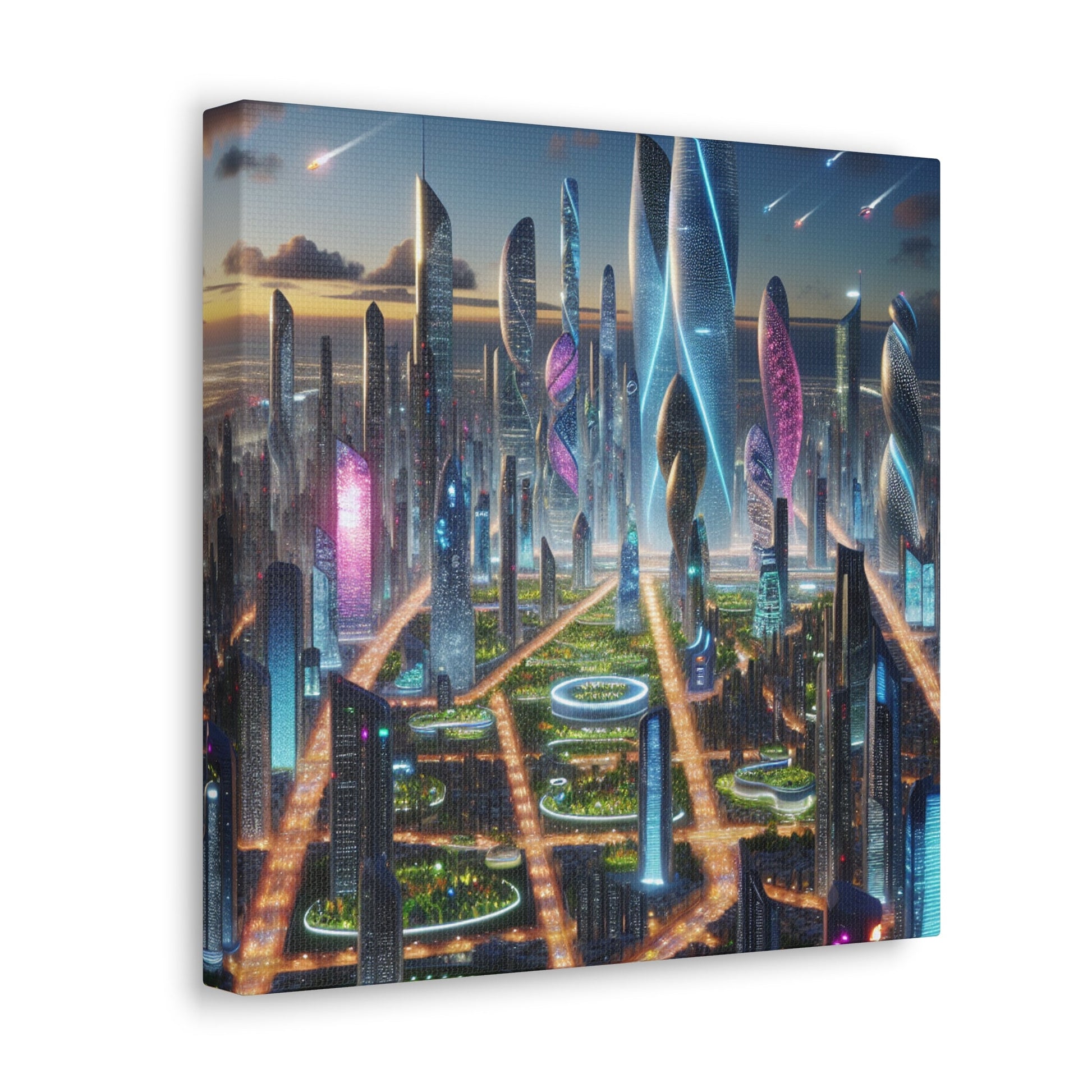 "Futuristic Twilight Metropolis: A Harmonious Utopia" - Canvas - Authentic4Us