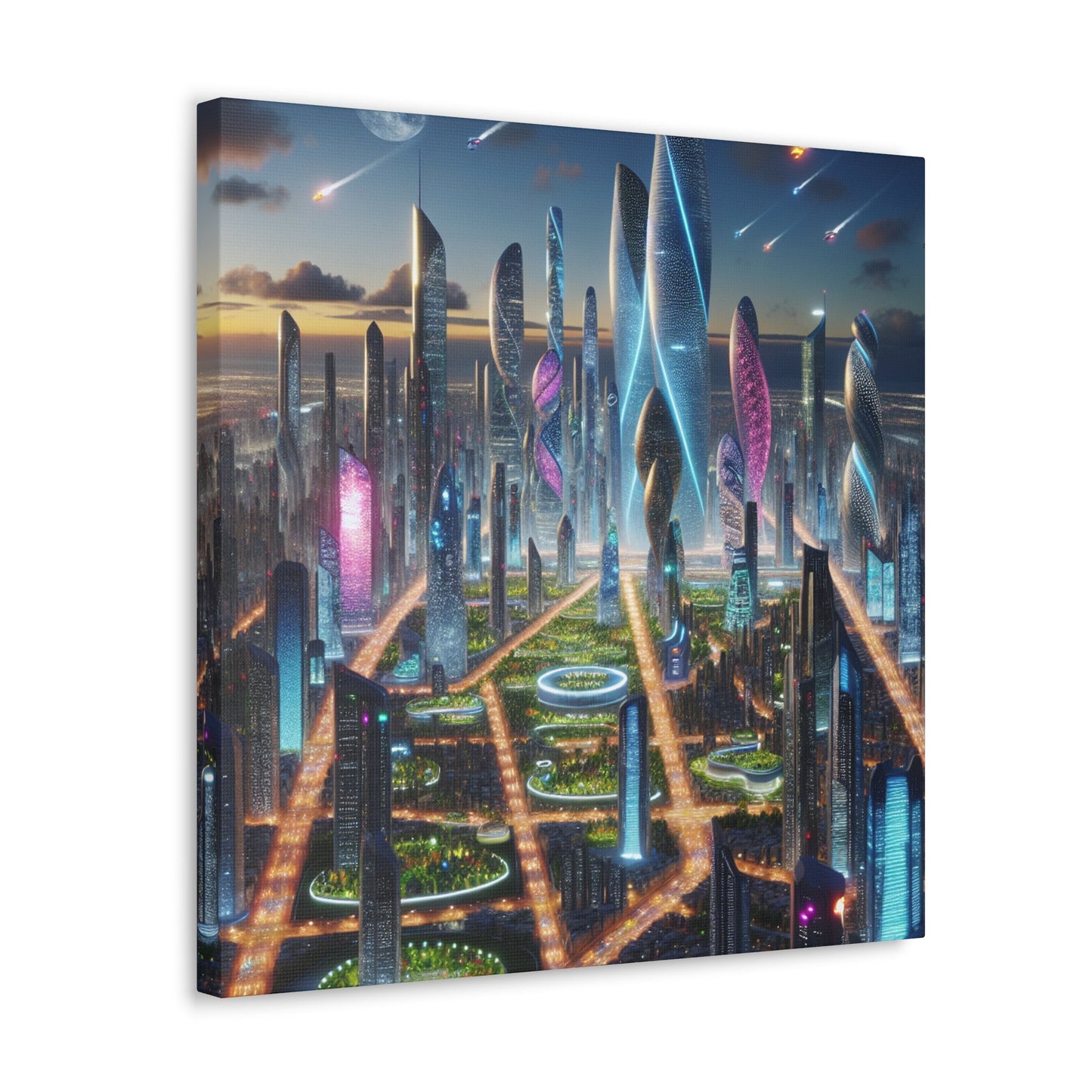 "Futuristic Twilight Metropolis: A Harmonious Utopia" - Canvas - Authentic4Us