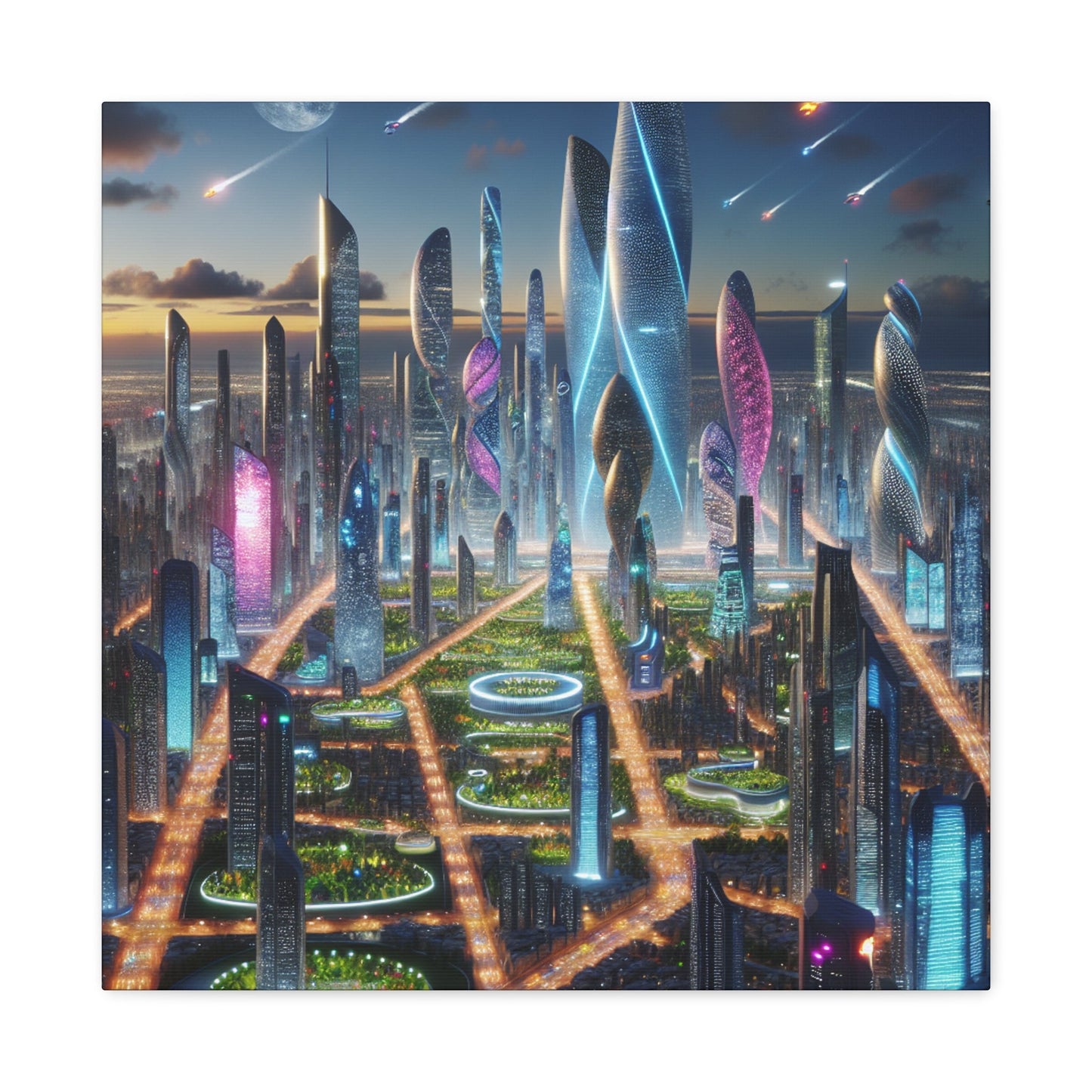 "Futuristic Twilight Metropolis: A Harmonious Utopia" - Canvas - Authentic4Us