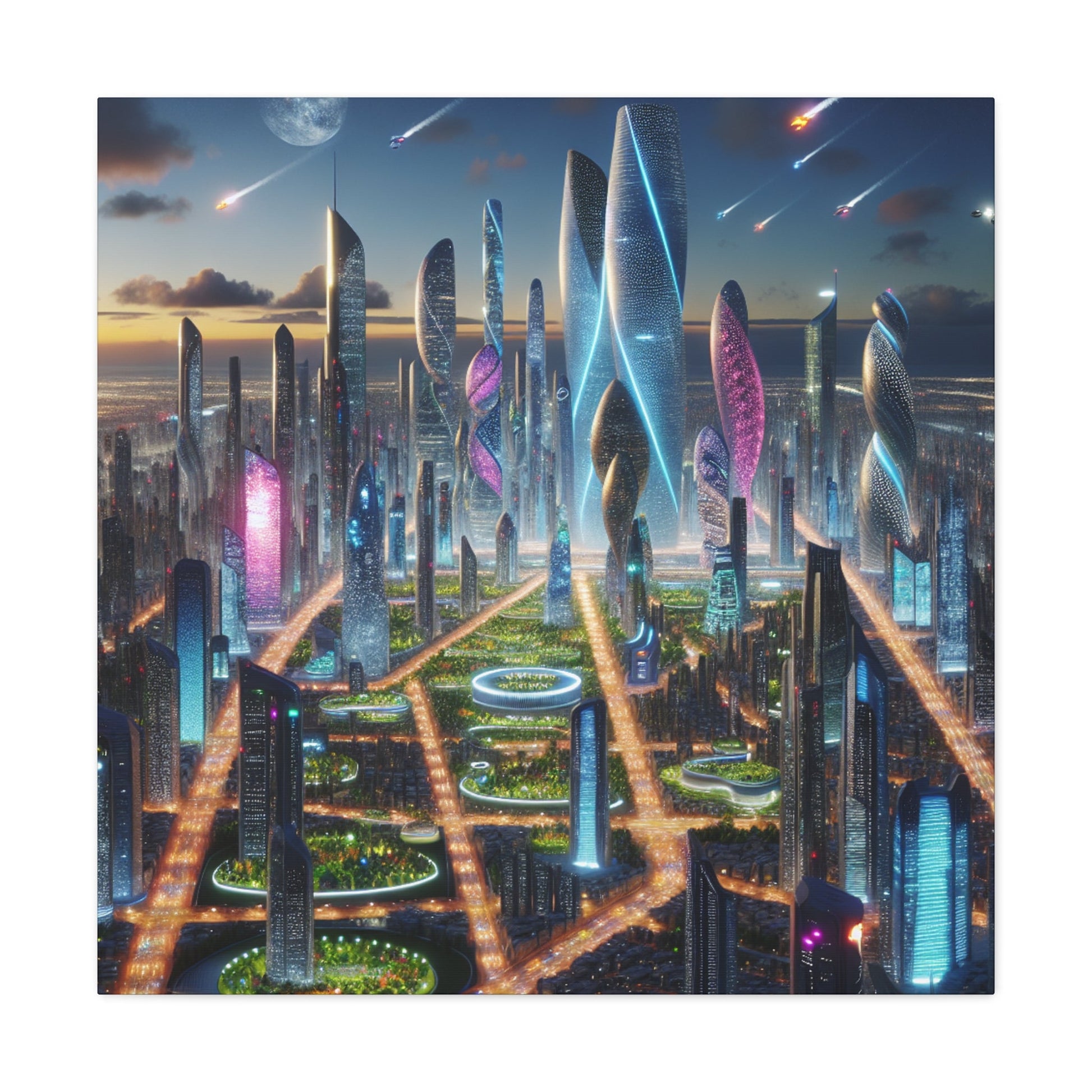 "Futuristic Twilight Metropolis: A Harmonious Utopia" - Canvas - Authentic4Us