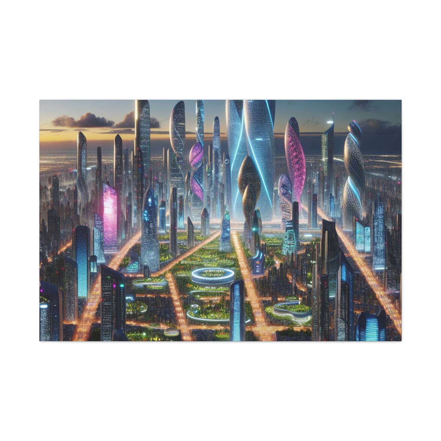 "Futuristic Twilight Metropolis: A Harmonious Utopia" - Canvas - Authentic4Us