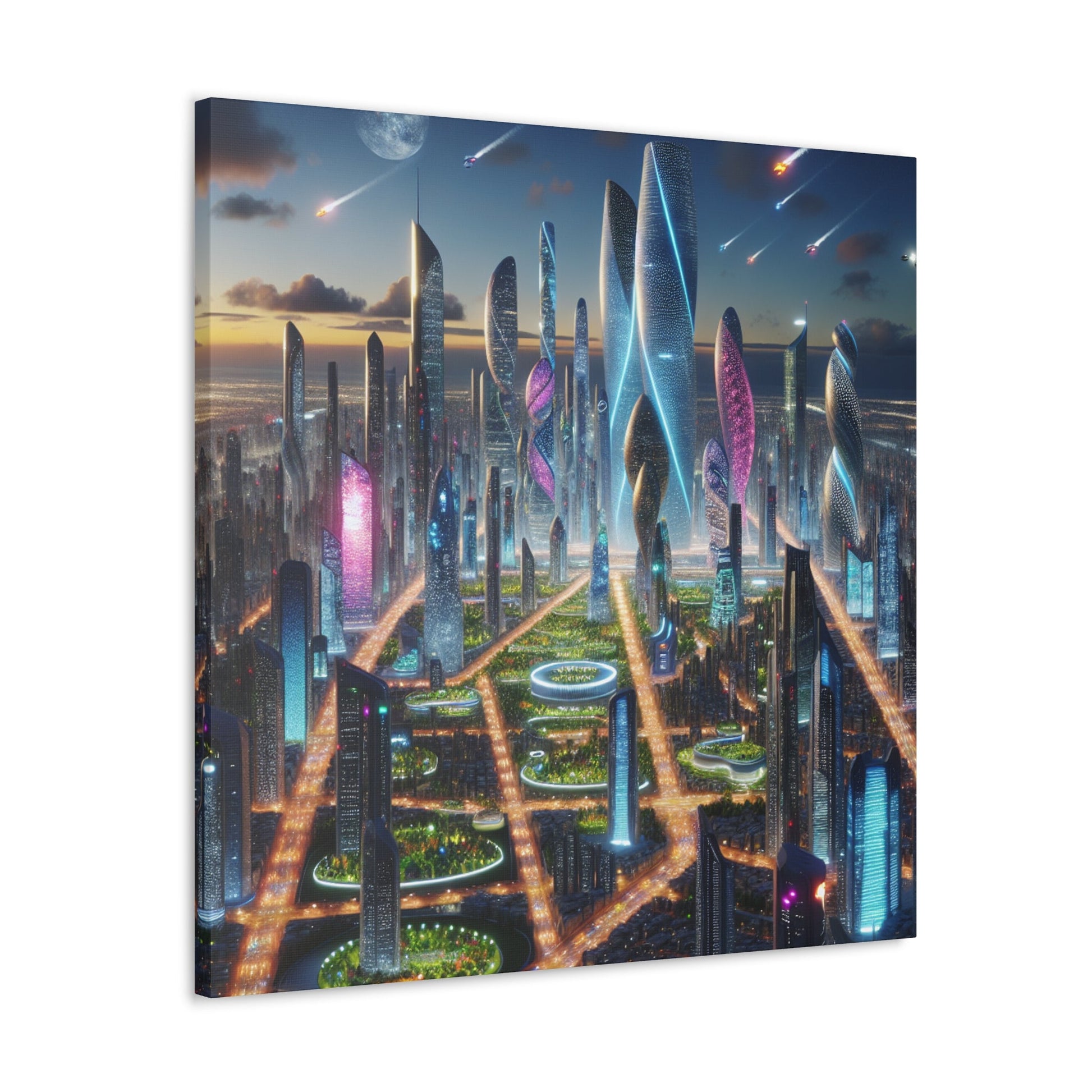 "Futuristic Twilight Metropolis: A Harmonious Utopia" - Canvas - Authentic4Us