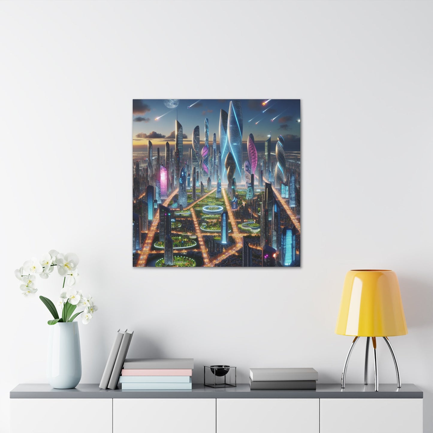 "Futuristic Twilight Metropolis: A Harmonious Utopia" - Canvas - Authentic4Us