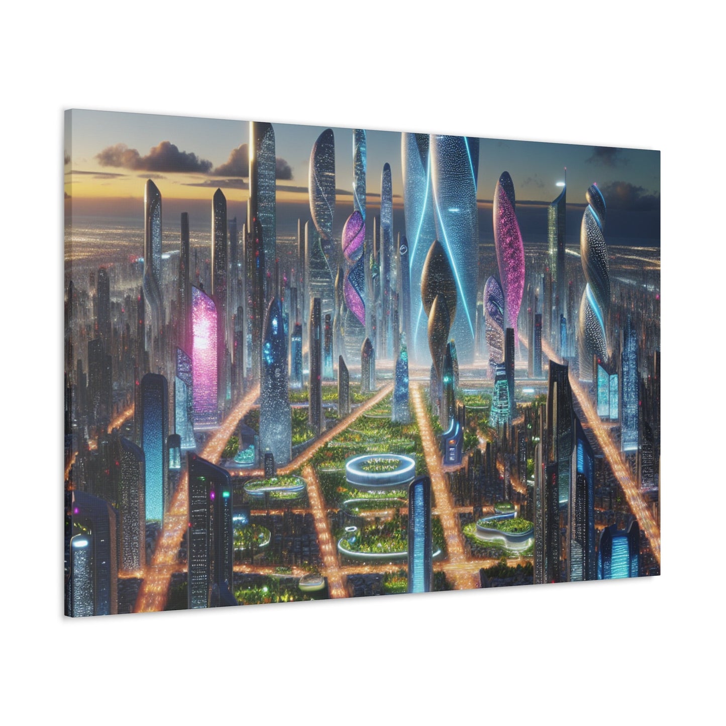 "Futuristic Twilight Metropolis: A Harmonious Utopia" - Canvas - Authentic4Us